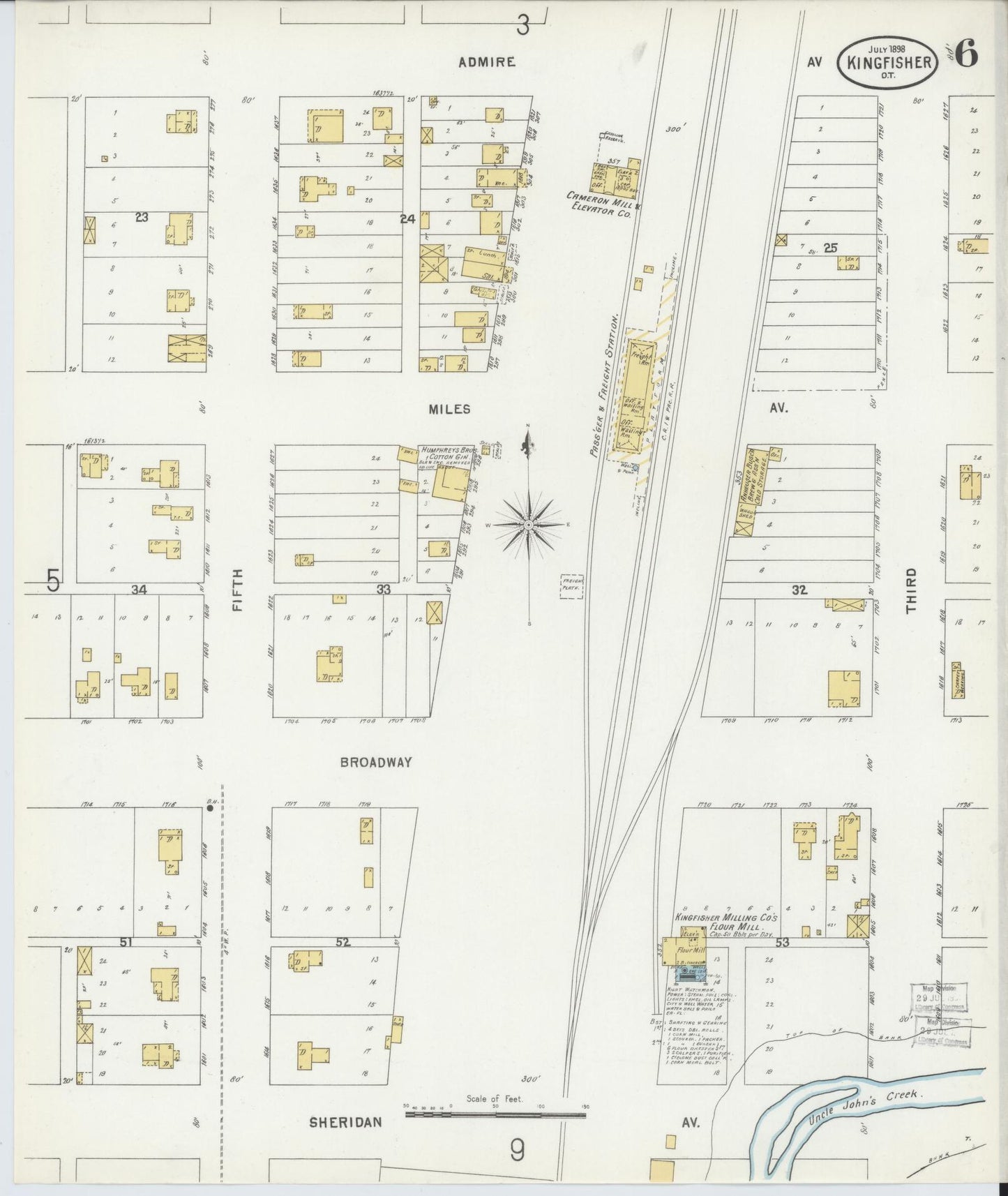 Sanborn Fire Insurance Map from Kingfisher, Kingfisher County, Oklahoma (1898), Sheet #0006 - Historic Sanborn Fire Insurance Map Print, vintage old map wall art, antique decor, genealogy gift, Oklahoma Oklahoma map