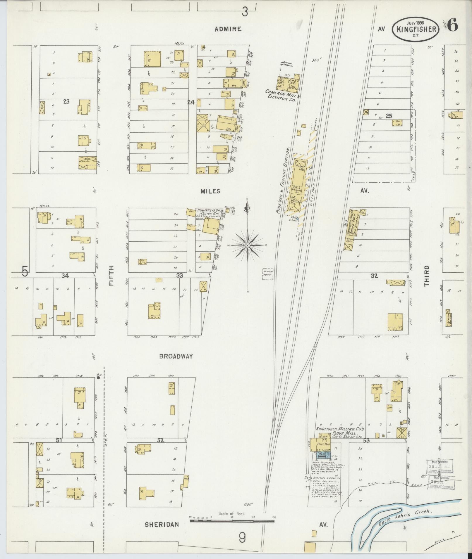 Sanborn Fire Insurance Map from Kingfisher, Kingfisher County, Oklahoma (1898), Sheet #0006 - Historic Sanborn Fire Insurance Map Print, vintage old map wall art, antique decor, genealogy gift, Oklahoma Oklahoma map