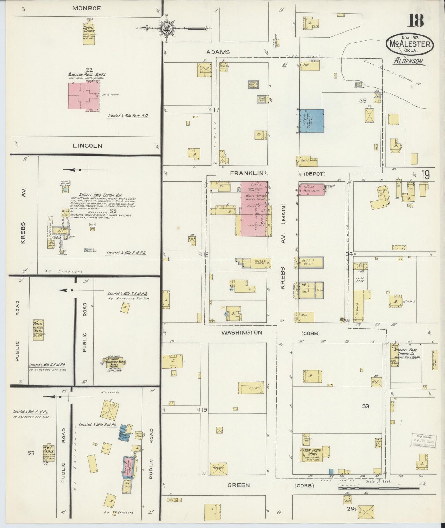 Sanborn Fire Insurance Map from McAlester, Pittsburg County, Oklahoma (1913), Sheet #0018 - Complete Map Set gallery image, historic Sanborn map, vintage wall art, Oklahoma Oklahoma