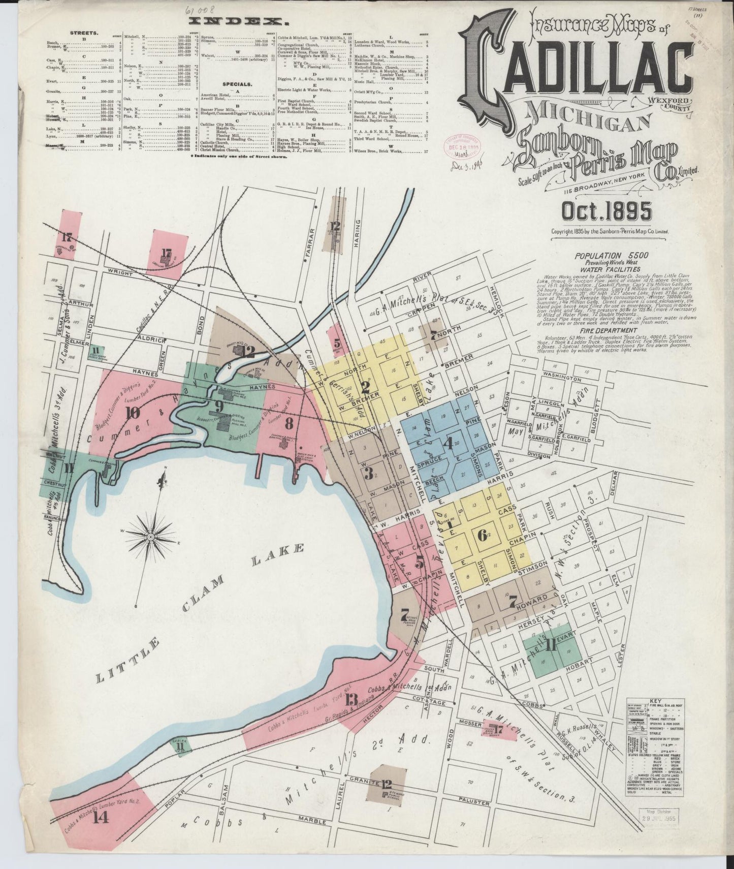 Sanborn Fire Insurance Map from Cadillac, Wexford County, Michigan (1895), Sheet #0001 - Complete Map Set gallery image, historic Sanborn map, vintage wall art, Michigan Michigan