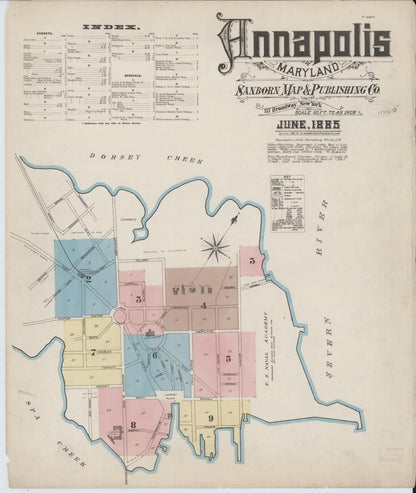 Sanborn Fire Insurance Map from Annapolis, Anne Arundel County, Maryland (1885), Sheet #0001 - Complete Map Set gallery image, historic Sanborn map, vintage wall art, Maryland Maryland