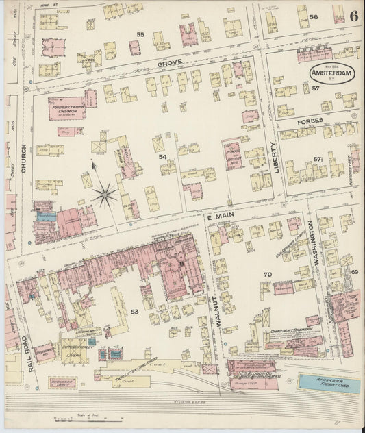 Sanborn Fire Insurance Map from Amsterdam, Montgomery County, New York (1884), Sheet #0006 - Historic Sanborn Fire Insurance Map Print, vintage old map wall art, antique decor, genealogy gift, New York New York map