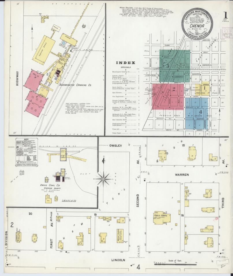 Sanborn Fire Insurance Map from Chenoa, McLean County, Illinois. (1907) – Map View