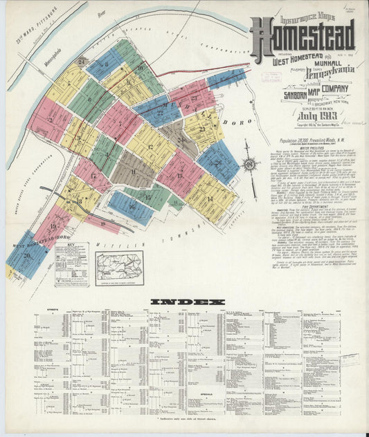 Sanborn Fire Insurance Map from Homestead, Allegheny County, Pennsylvania (1913), Sheet #0001 - Complete Map Set gallery image, historic Sanborn map, vintage wall art, Pennsylvania Pennsylvania