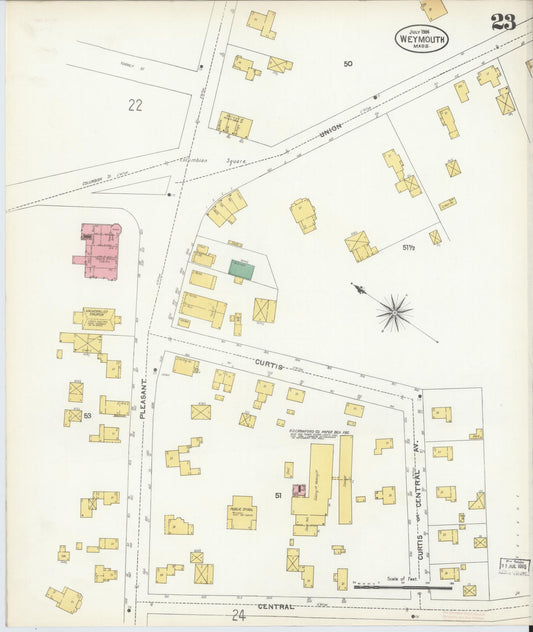 Sanborn Fire Insurance Map from Weymouth, Norfolk County, Massachusetts (1904), Sheet #0023 - Historic Sanborn Fire Insurance Map Print, vintage old map wall art, antique decor, genealogy gift, Massachusetts Massachusetts map