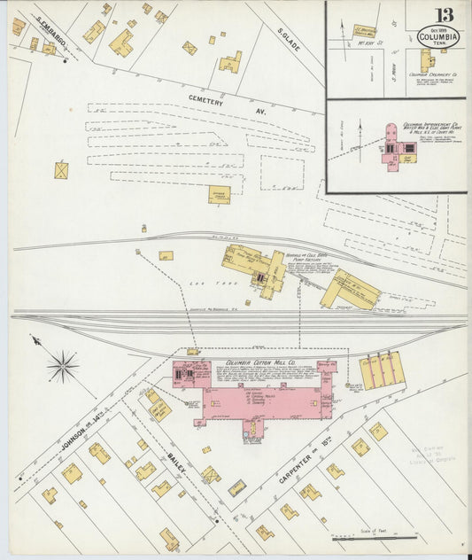 Sanborn Fire Insurance Map from Columbia, Maury County, Tennessee (1899), Sheet #0013 - Historic Sanborn Fire Insurance Map Print, vintage old map wall art, antique decor, genealogy gift, Tennessee Tennessee map