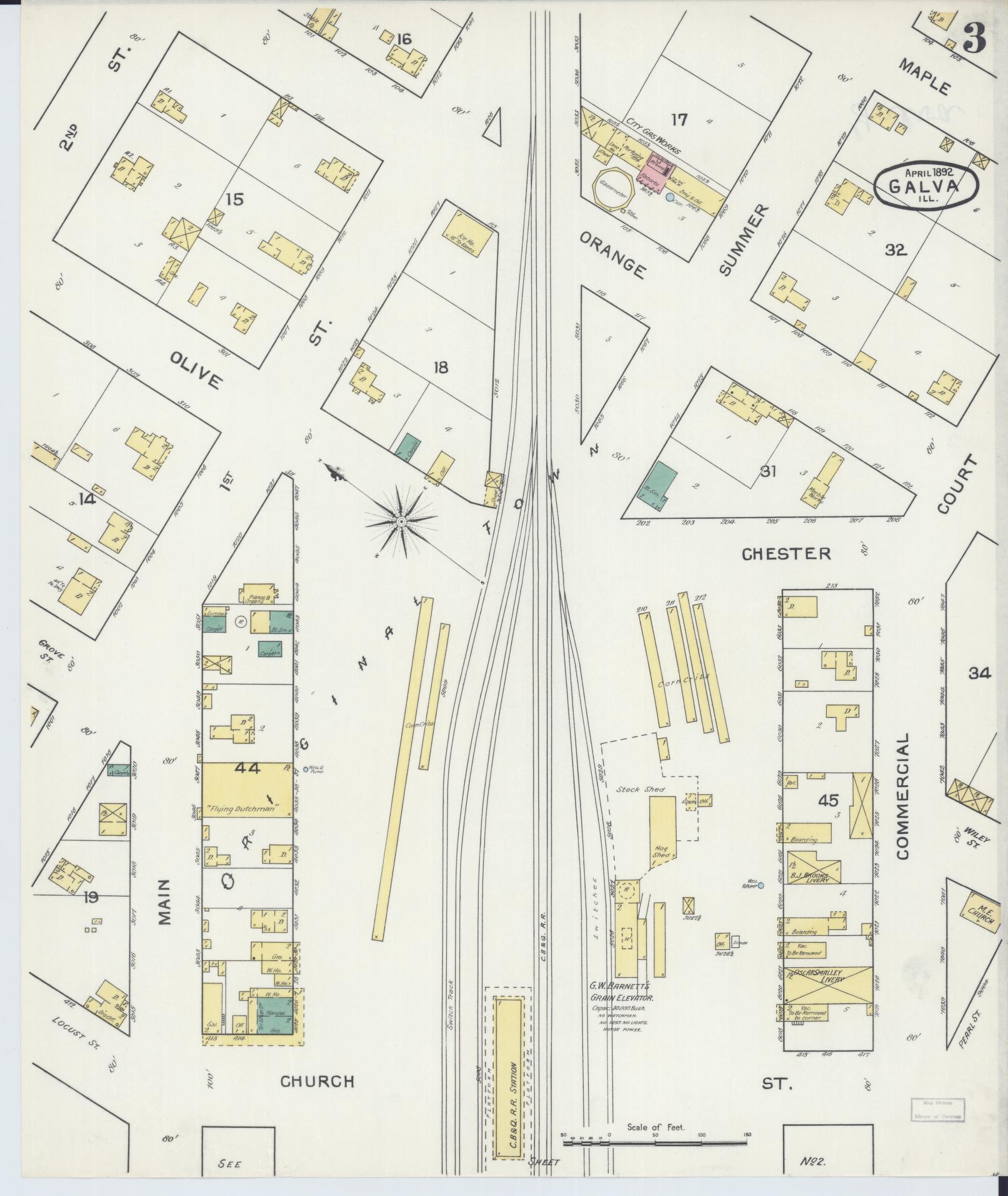 Sanborn Fire Insurance Map from Galva, Henry County, Illinois (1892), Sheet #0003 - Historic Sanborn Fire Insurance Map Print, vintage old map wall art, antique decor, genealogy gift, Illinois Illinois map