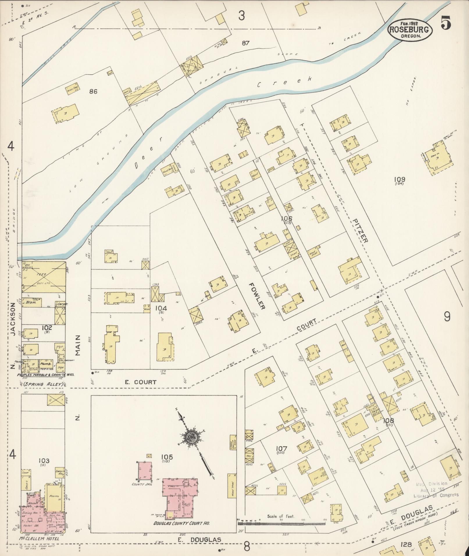 Sanborn Fire Insurance Map from Roseburg, Douglas County, Oregon (1912), Sheet #0005 - Complete Map Set gallery image, historic Sanborn map, vintage wall art, Oregon Oregon