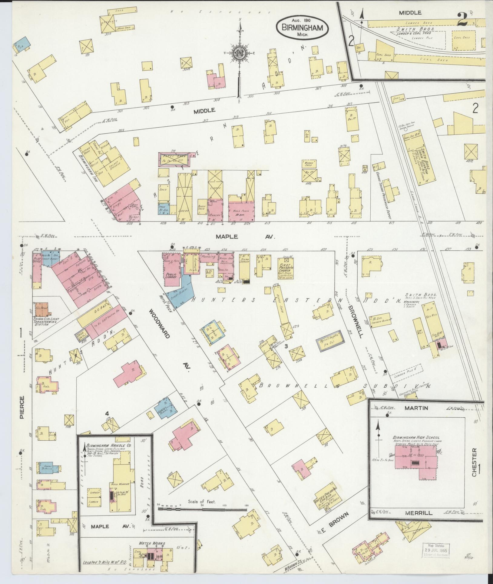 Sanborn Fire Insurance Map from Birmingham, Oakland County, Michigan (1910), Sheet #0002 - Complete Map Set gallery image, historic Sanborn map, vintage wall art, Michigan Michigan