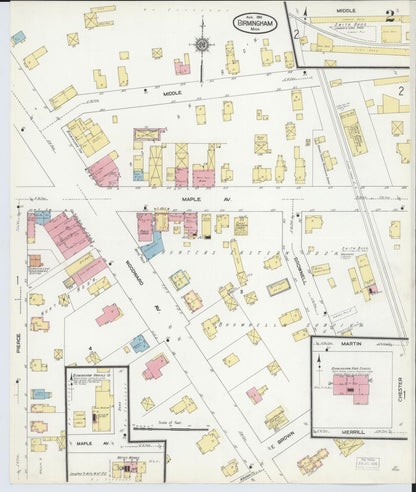 Sanborn Fire Insurance Map from Birmingham, Oakland County, Michigan (1910), Sheet #0002 - Complete Map Set gallery image, historic Sanborn map, vintage wall art, Michigan Michigan