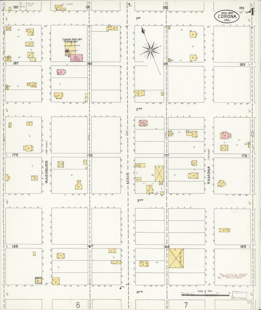 Sanborn Fire Insurance Map from Corona, Riverside County, California (1907), Sheet #0004 - Historic Sanborn Fire Insurance Map Print, vintage old map wall art, antique decor, genealogy gift, California California map