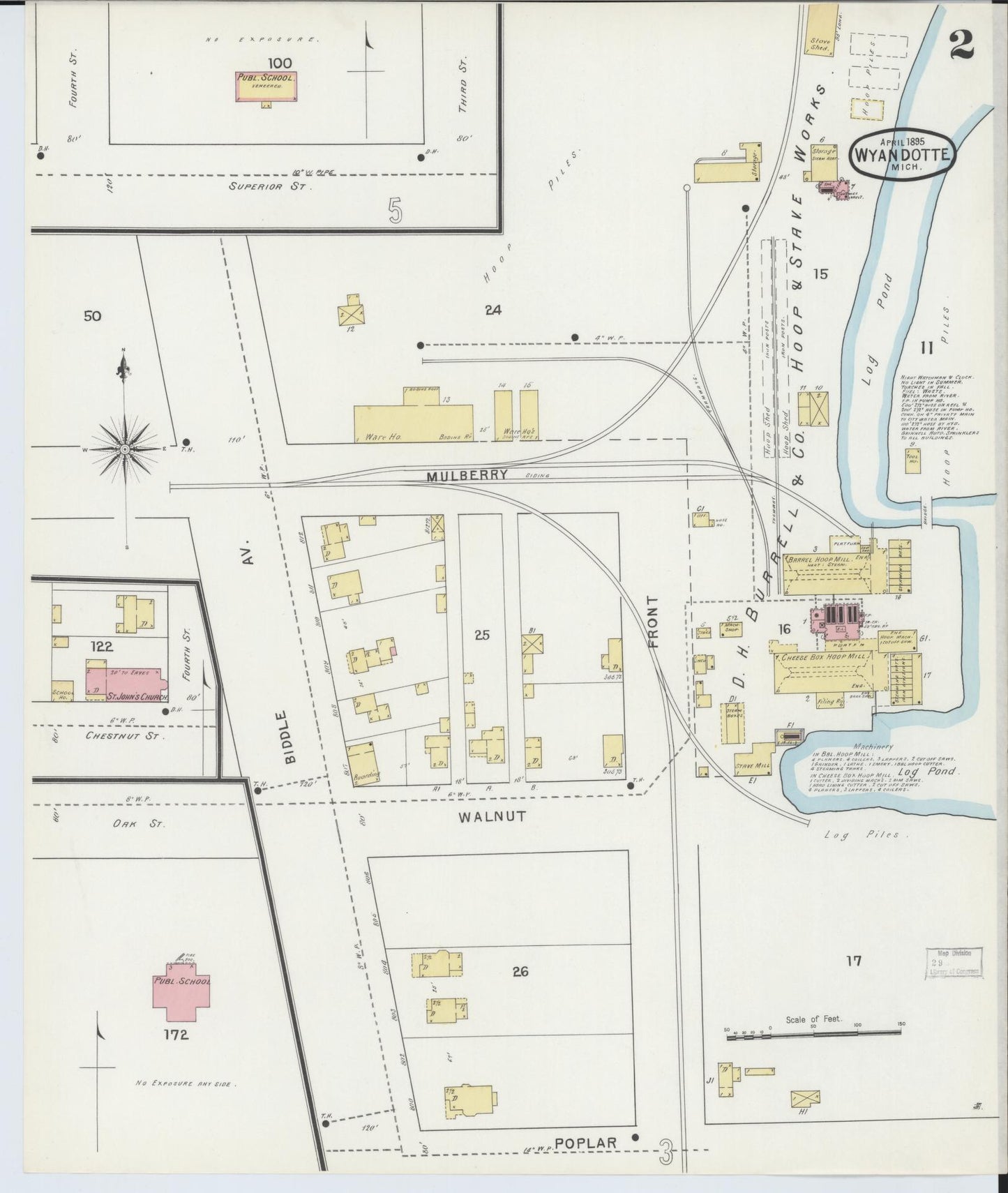 Sanborn Fire Insurance Map from Wyandotte, Wayne County, Michigan (1895), Sheet #0002 - Complete Map Set gallery image, historic Sanborn map, vintage wall art, Michigan Michigan