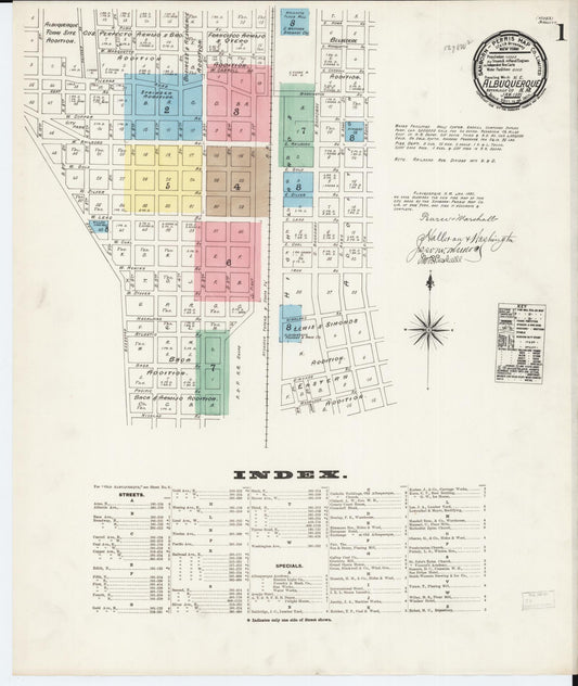 Sanborn Fire Insurance Map from Albuquerque, Bernalillo County, New Mexico (1891), Sheet #0001 - Complete Map Set gallery image, historic Sanborn map, vintage wall art, New Mexico New Mexico