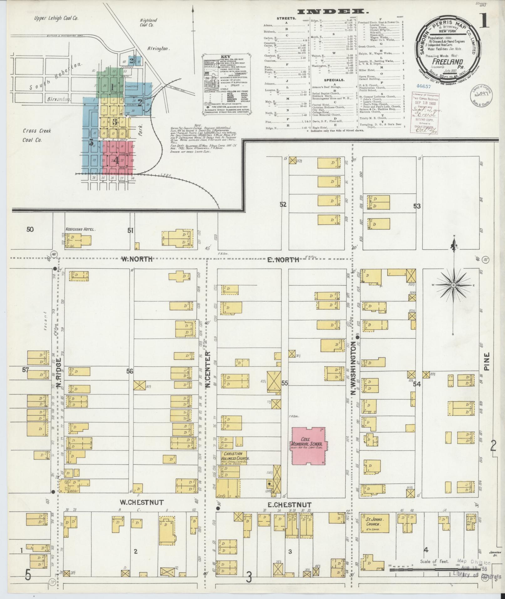 Sanborn Fire Insurance Map from Freeland, Luzerne County, Pennsylvania (1900), Sheet #0001 - Historic Sanborn Fire Insurance Map Print, vintage old map wall art, antique decor, genealogy gift, Pennsylvania Pennsylvania map