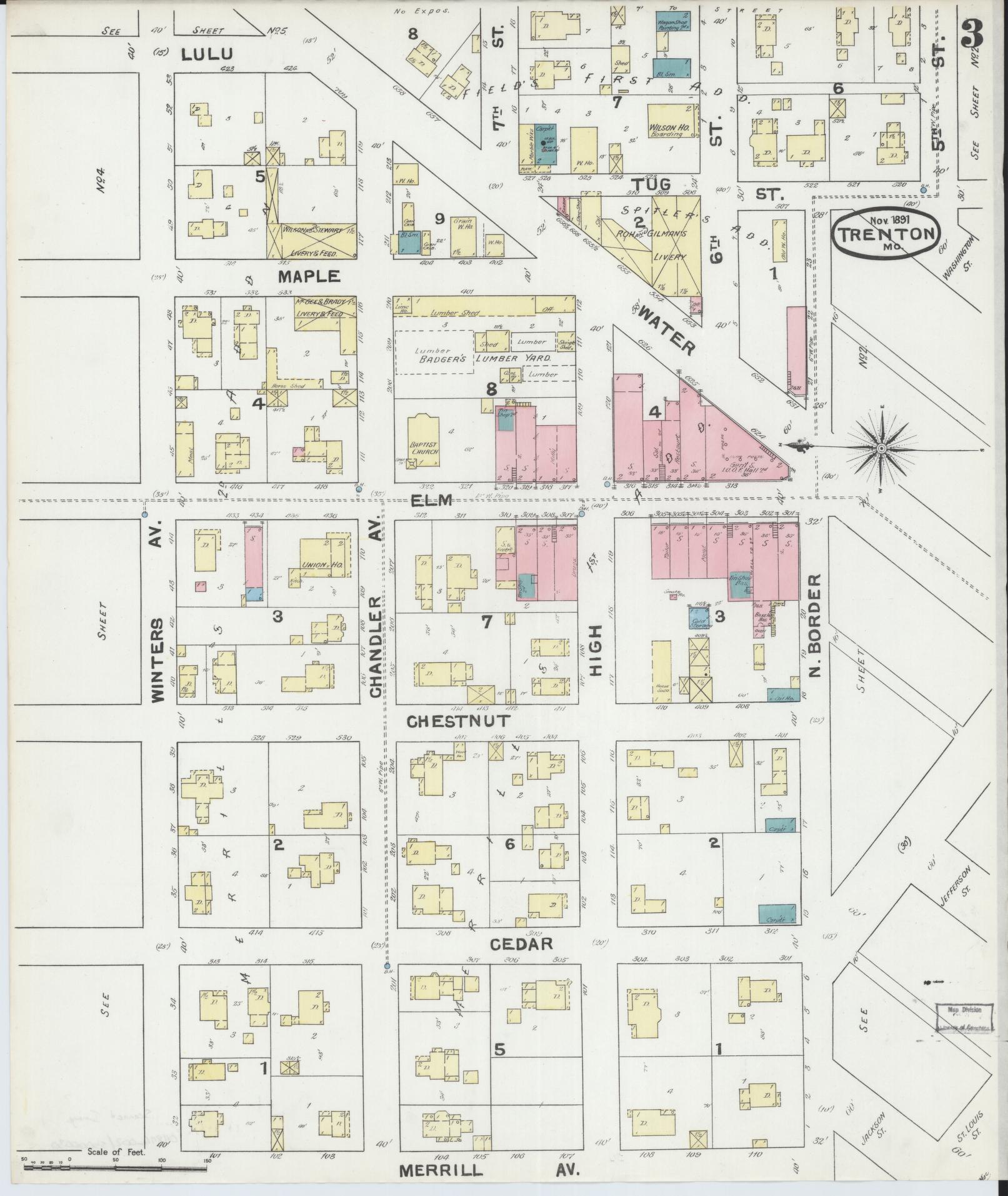 Sanborn Fire Insurance Map from Trenton, Grundy County, Missouri (1891), Sheet #0003 - Complete Map Set gallery image, historic Sanborn map, vintage wall art, Missouri Missouri