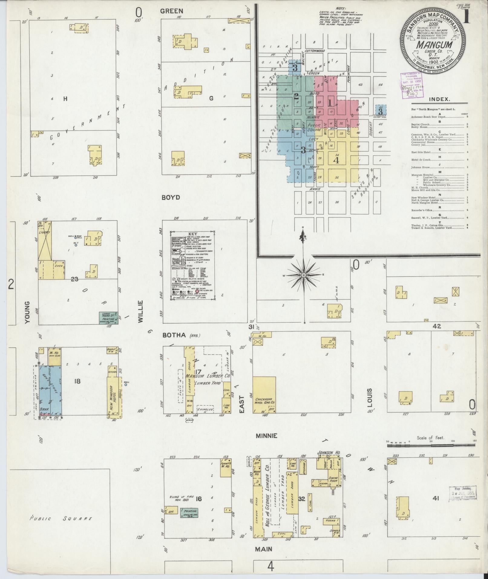 Sanborn Fire Insurance Map from Mangum, Greer County, Oklahoma. (1902) – Historic Sanborn Fire Insurance Map Print