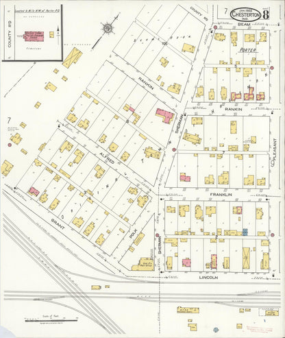 Sanborn Fire Insurance Map from Chesterton, Porter County, Indiana (1922), Sheet #0008 - Historic Sanborn Fire Insurance Map Print, vintage old map wall art, antique decor, genealogy gift, Indiana Indiana map