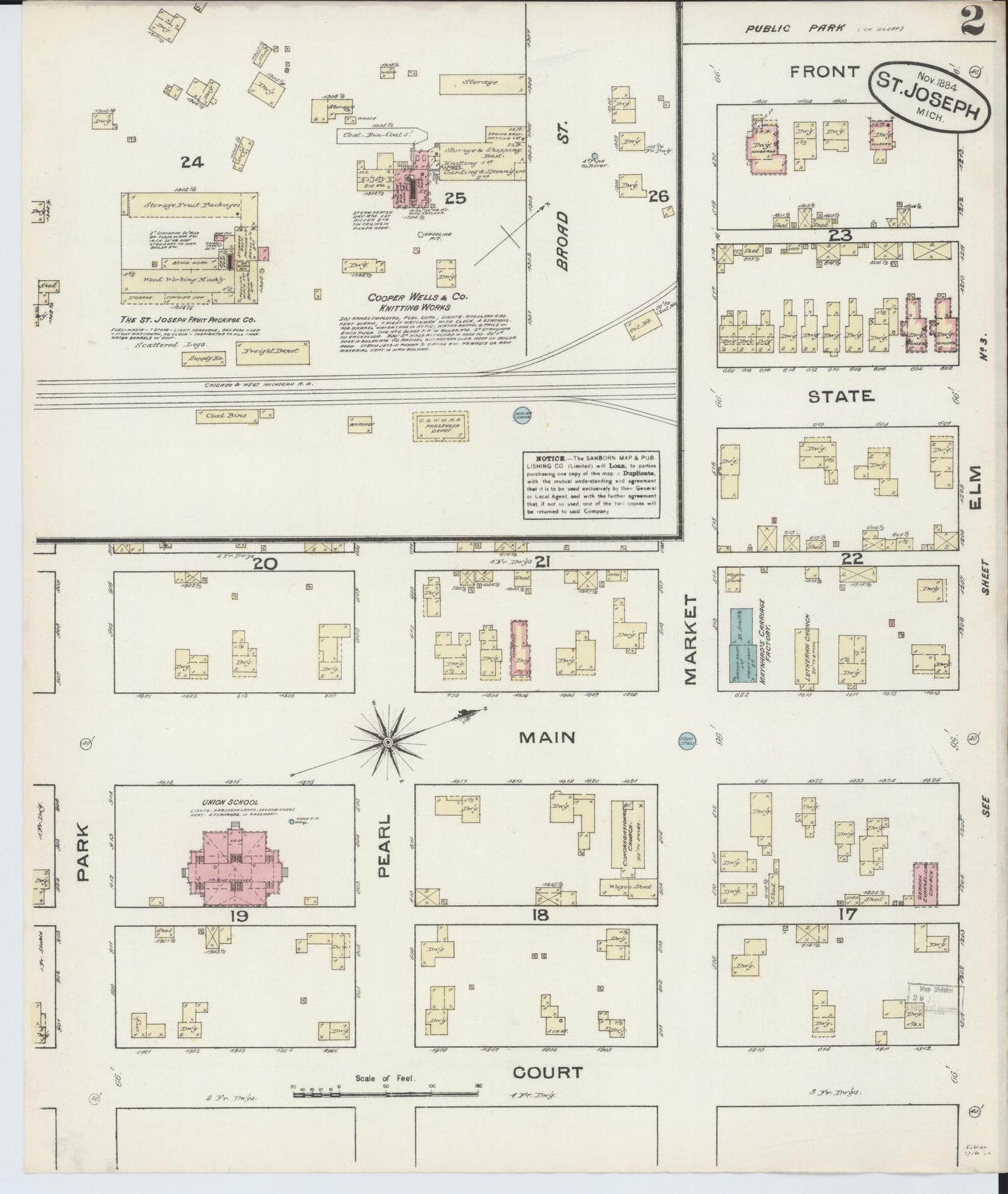 Sanborn Fire Insurance Map from Saint Joseph, Berrien County, Michigan (1884), Sheet #0002 - Complete Map Set gallery image, historic Sanborn map, vintage wall art, Michigan Michigan