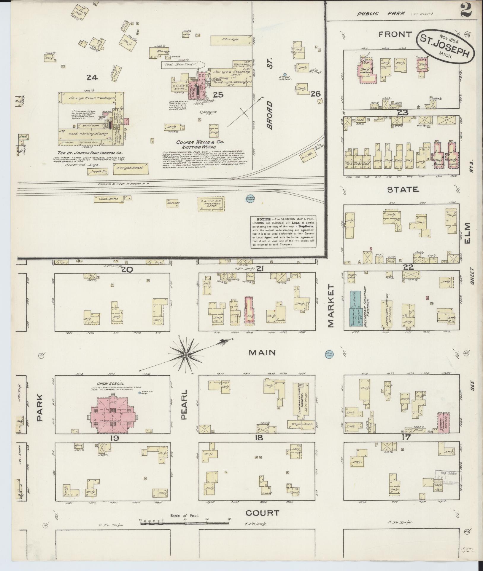 Sanborn Fire Insurance Map from Saint Joseph, Berrien County, Michigan (1884), Sheet #0002 - Complete Map Set gallery image, historic Sanborn map, vintage wall art, Michigan Michigan
