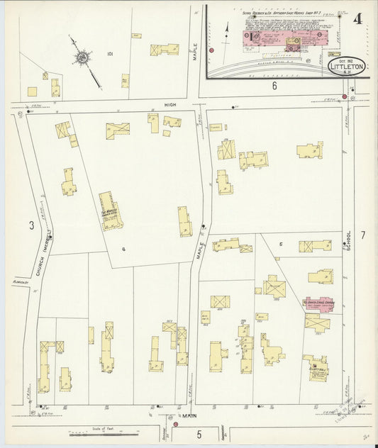 Sanborn Fire Insurance Map from Littleton, Grafton County, New Hampshire (1912), Sheet #0004 - Historic Sanborn Fire Insurance Map Print, vintage old map wall art, antique decor, genealogy gift, New Hampshire New Hampshire map