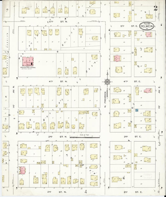Sanborn Fire Insurance Map from Oelwein, Fayette County, Iowa (1914), Sheet #0002 - Historic Sanborn Fire Insurance Map Print, vintage old map wall art