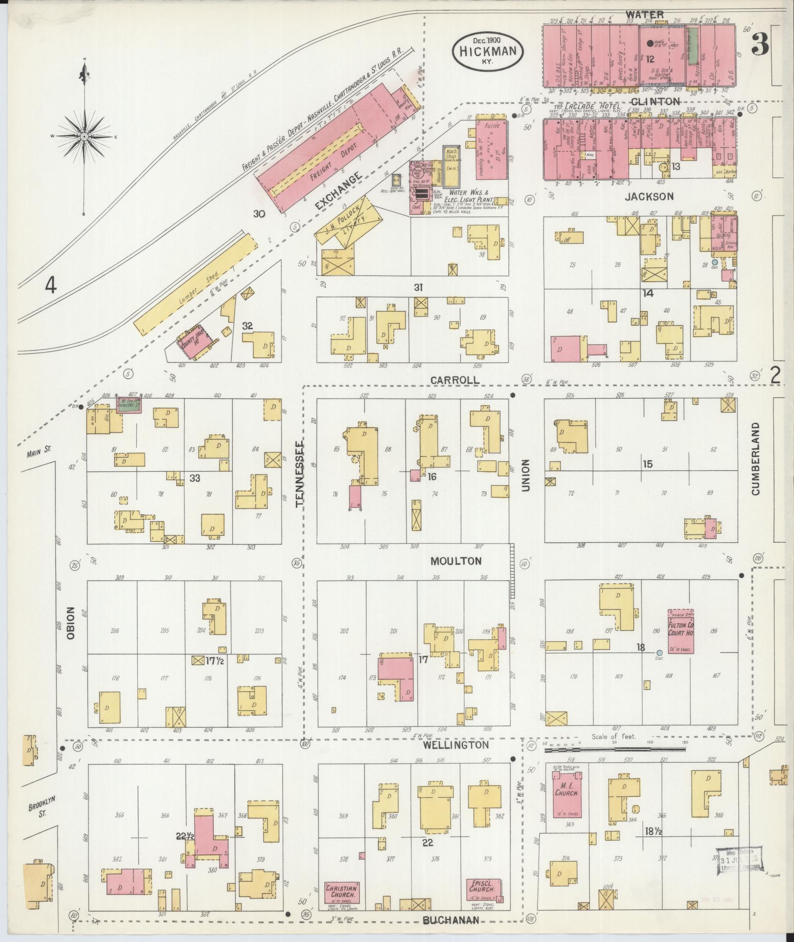 Sanborn Fire Insurance Map from Hickman, Fulton County, Kentucky (1900), Sheet #0003 - Complete Map Set gallery image, historic Sanborn map, vintage wall art, Kentucky Kentucky