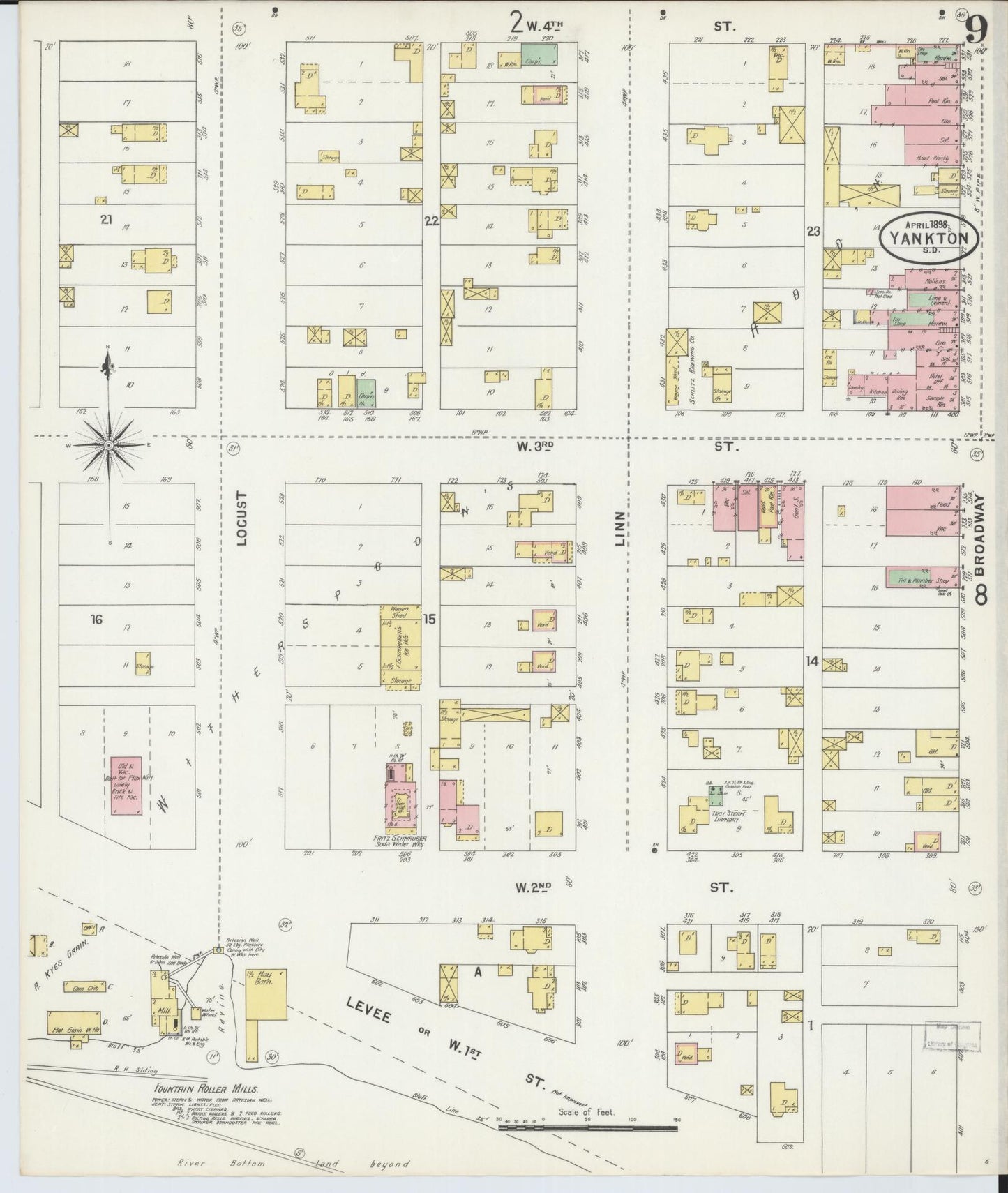 Sanborn Fire Insurance Map from Yankton, Yankton County, South Dakota (1898), Sheet #0009 - Historic Sanborn Fire Insurance Map Print, vintage old map wall art, antique decor, genealogy gift, South Dakota South Dakota map