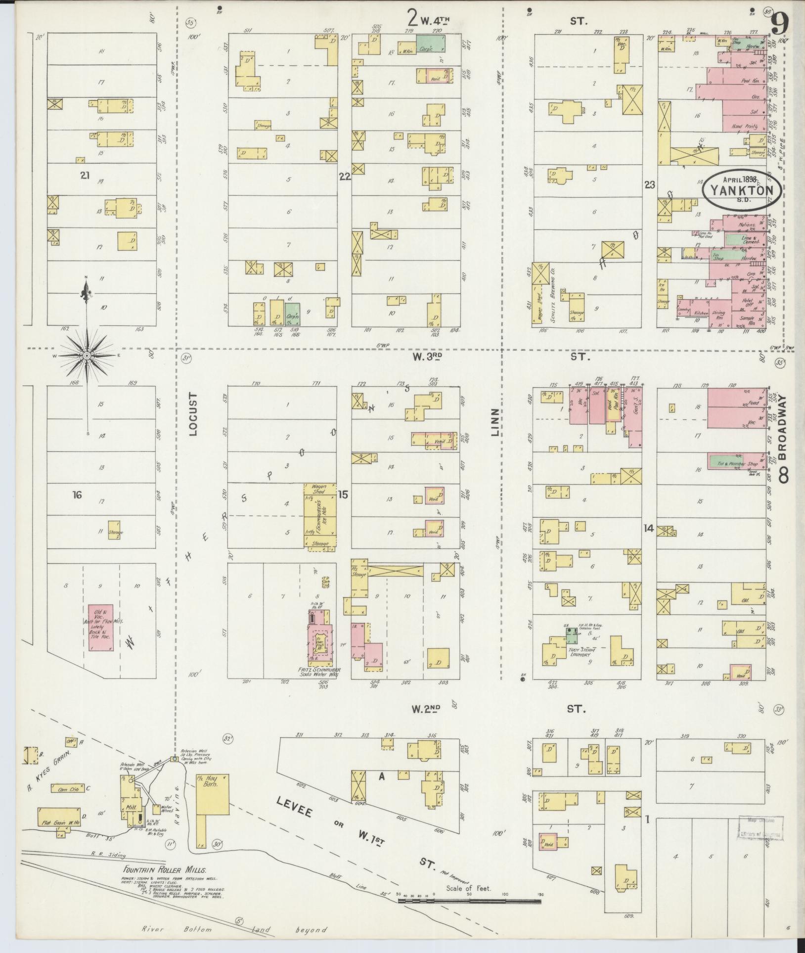 Sanborn Fire Insurance Map from Yankton, Yankton County, South Dakota (1898), Sheet #0009 - Historic Sanborn Fire Insurance Map Print, vintage old map wall art, antique decor, genealogy gift, South Dakota South Dakota map