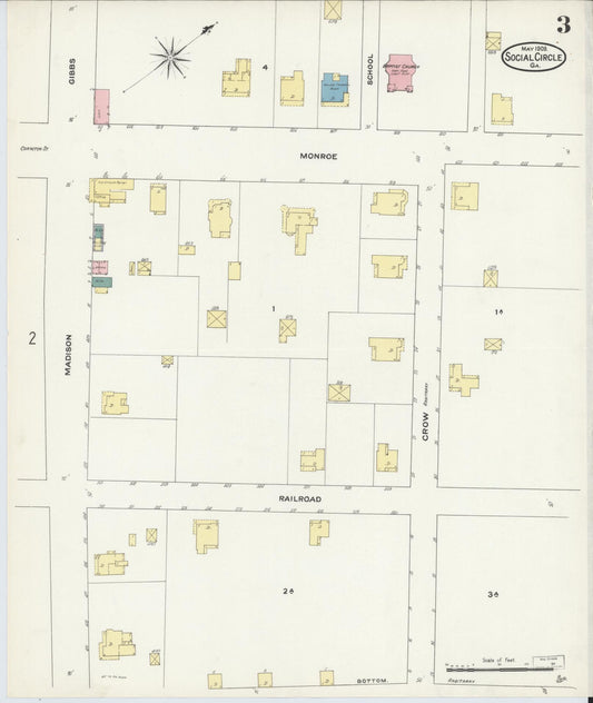 Sanborn Fire Insurance Map from Social Circle, Walton County, Georgia (1909), Sheet #0003 - Historic Sanborn Fire Insurance Map Print, vintage old map wall art, antique decor, genealogy gift, Georgia Georgia map