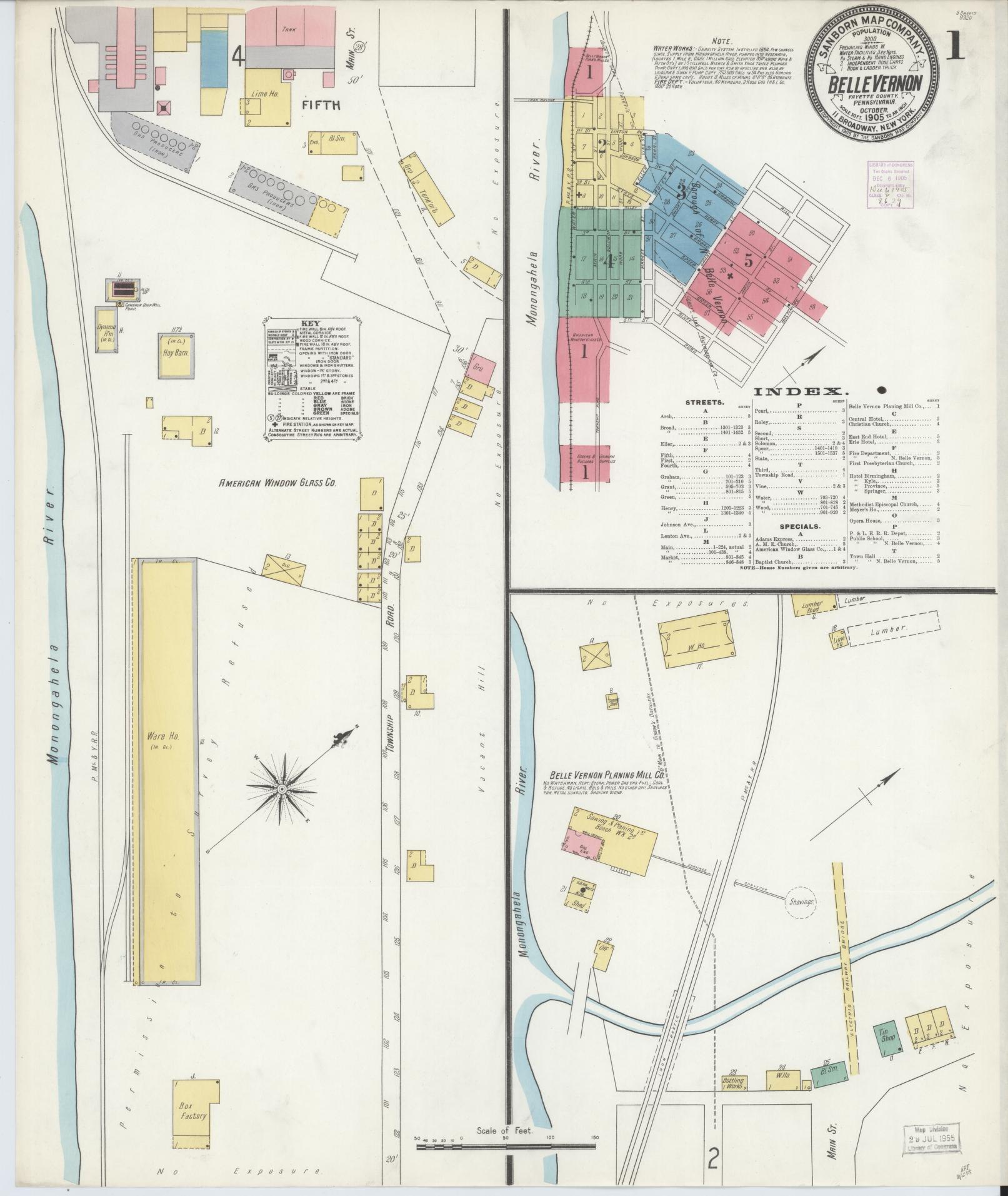 Sanborn Fire Insurance Map from Belle Vernon, Fayette County, Pennsylvania (1905), Sheet #0001 - Historic Sanborn Fire Insurance Map Print, vintage old map wall art, antique decor, genealogy gift, Pennsylvania Pennsylvania map