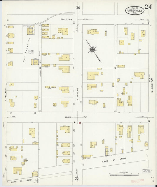 Sanborn Fire Insurance Map from Greenville, Washington County, Mississippi (1911), Sheet #0024 - Historic Sanborn Fire Insurance Map Print, vintage old map wall art, antique decor, genealogy gift, Mississippi Mississippi map