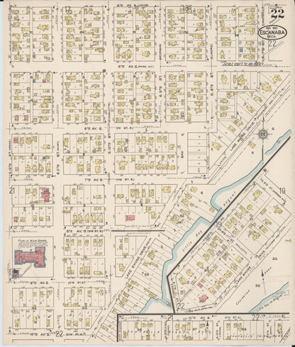 Sanborn Fire Insurance Map from Escanaba, Delta County, Michigan (1921), Sheet #0022 - Complete Map Set gallery image, historic Sanborn map, vintage wall art, Michigan Michigan