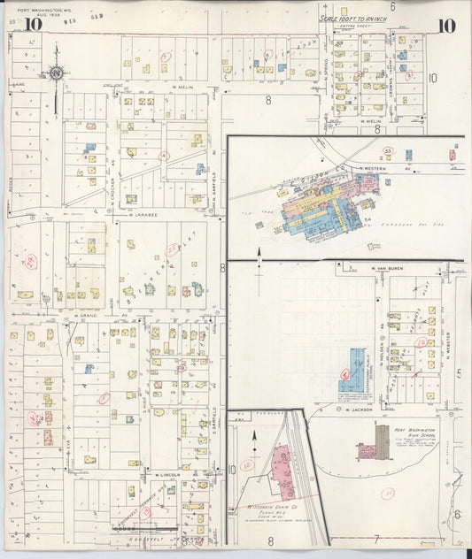 Sanborn Fire Insurance Map from Port Washington, Ozaukee County, Wisconsin (1949), Sheet #0010 - Historic Sanborn Fire Insurance Map Print, vintage old map wall art, antique decor, genealogy gift, Wisconsin Wisconsin map