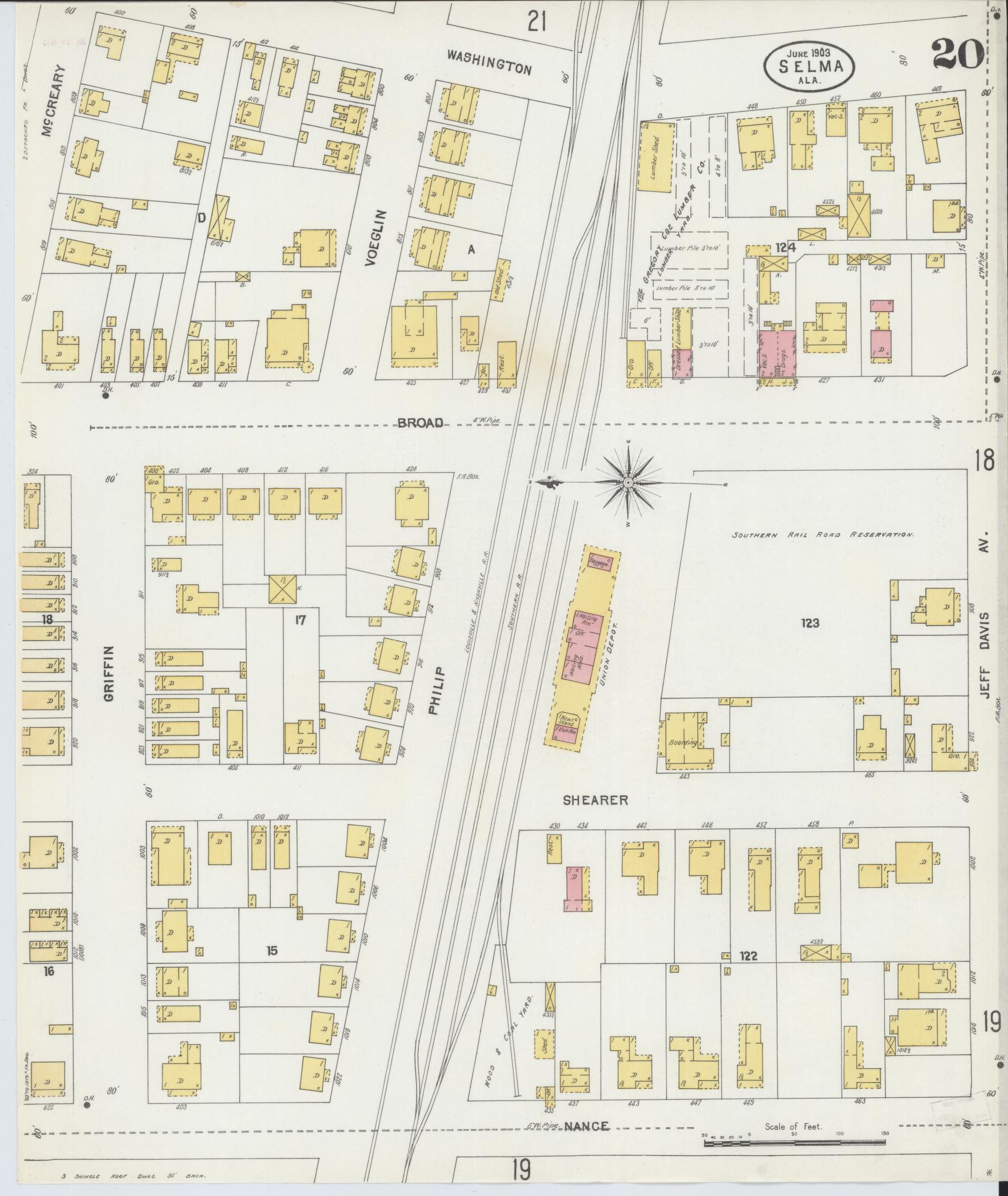 Sanborn Fire Insurance Map from Selma, Dallas County, Alabama (1903), Sheet #0020 - Complete Map Set gallery image, historic Sanborn map, vintage wall art, Alabama Alabama