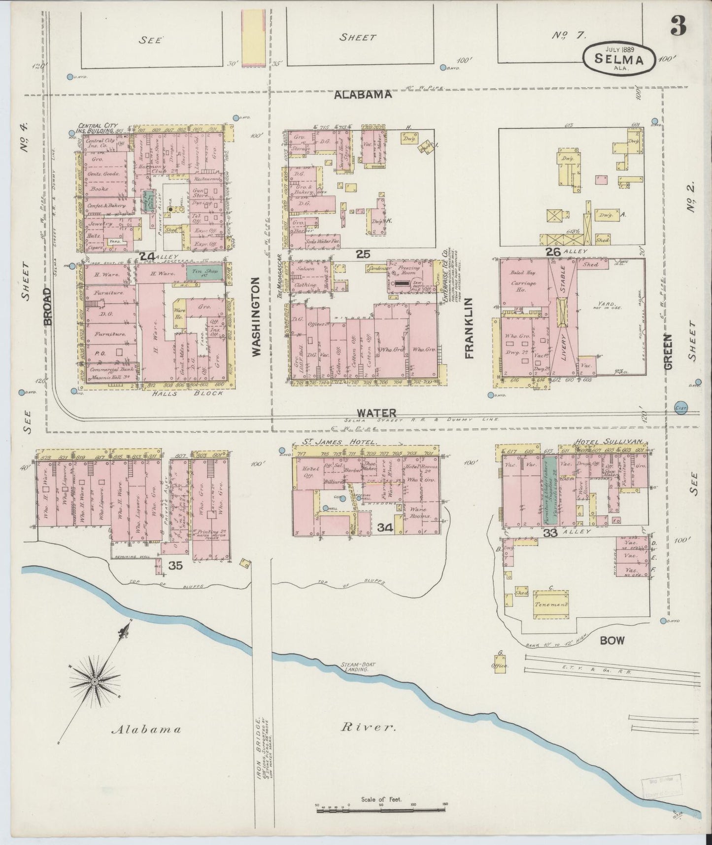 Sanborn Fire Insurance Map from Selma, Dallas County, Alabama (1889), Sheet #0003 - Complete Map Set gallery image, historic Sanborn map, vintage wall art, Alabama Alabama