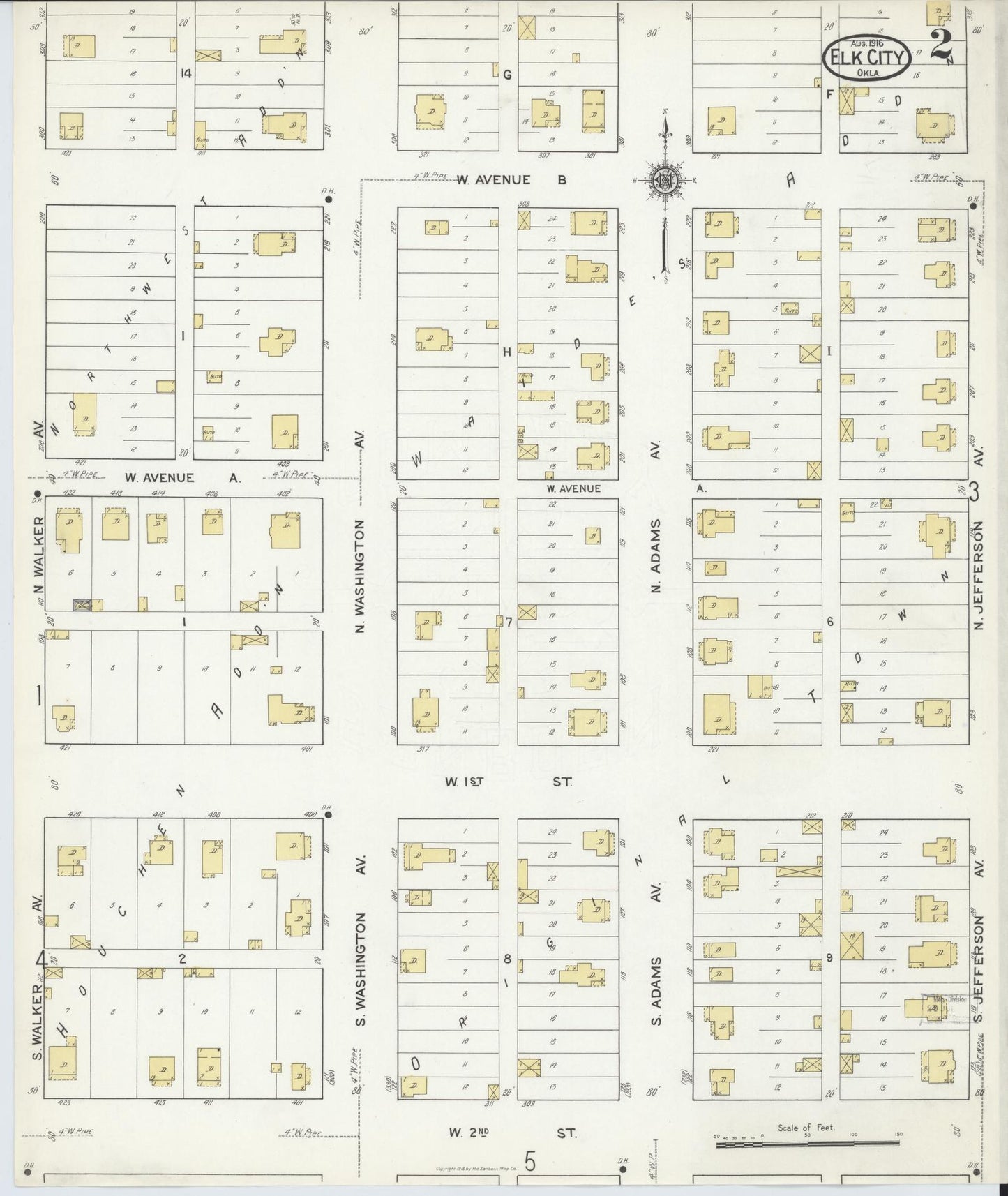 Sanborn Fire Insurance Map from Elk City, Beckham County, Oklahoma (1916), Sheet #0002 - Historic Sanborn Fire Insurance Map Print, vintage old map wall art, antique decor, genealogy gift, Oklahoma Oklahoma map