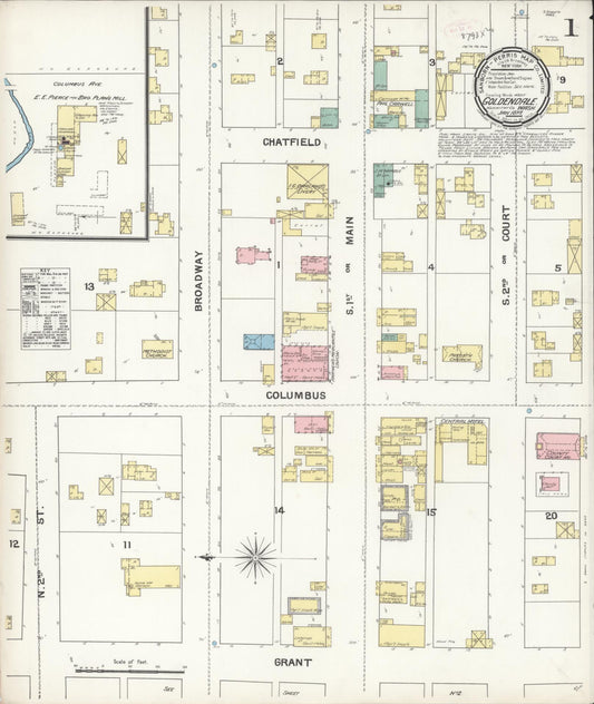 Sanborn Fire Insurance Map from Goldendale, Klickitat County, Washington (1892), Sheet #0001 - Historic Sanborn Fire Insurance Map Print, vintage old map wall art, antique decor, genealogy gift, Washington Washington map