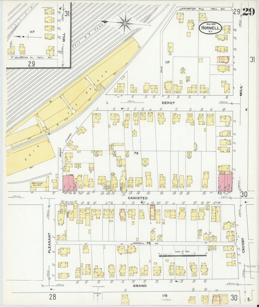 Sanborn Fire Insurance Map from Hornell, Steuben County, New York (1909), Sheet #0029 - Historic Sanborn Fire Insurance Map Print, vintage old map wall art, antique decor, genealogy gift, New York New York map
