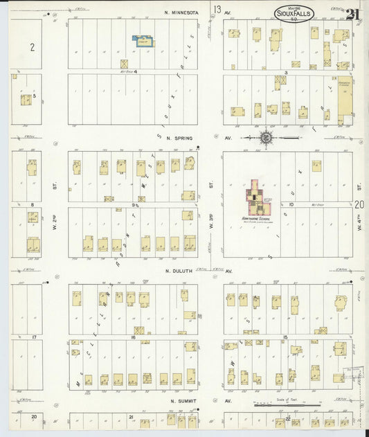 Sanborn Fire Insurance Map from Sioux Falls, Minnehaha County, South Dakota (1916), Sheet #0021 - Historic Sanborn Fire Insurance Map Print, vintage old map wall art, antique decor, genealogy gift, South Dakota South Dakota map