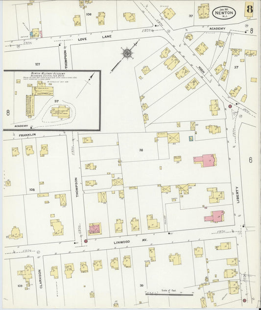 Sanborn Fire Insurance Map from Newton, Sussex County, New Jersey (1911), Sheet #0008 - Historic Sanborn Fire Insurance Map Print, vintage old map wall art, antique decor, genealogy gift, New Jersey New Jersey map