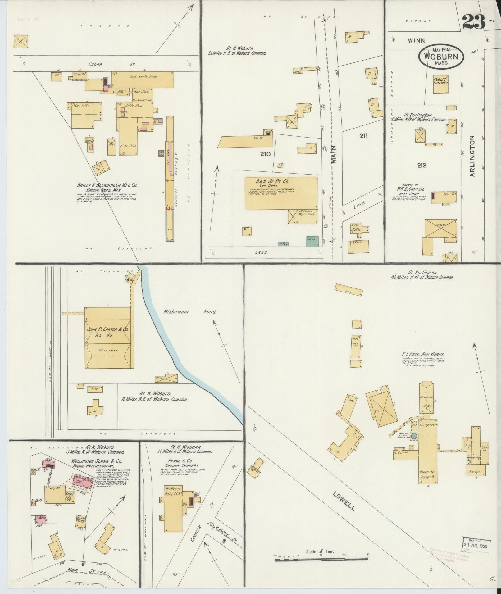 Sanborn Fire Insurance Map from Woburn, Middlesex County, Massachusetts (1904), Sheet #0023 - Historic Sanborn Fire Insurance Map Print, vintage old map wall art, antique decor, genealogy gift, Massachusetts Massachusetts map
