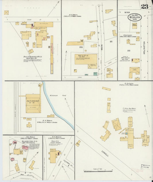 Sanborn Fire Insurance Map from Woburn, Middlesex County, Massachusetts (1904), Sheet #0023 - Historic Sanborn Fire Insurance Map Print, vintage old map wall art, antique decor, genealogy gift, Massachusetts Massachusetts map