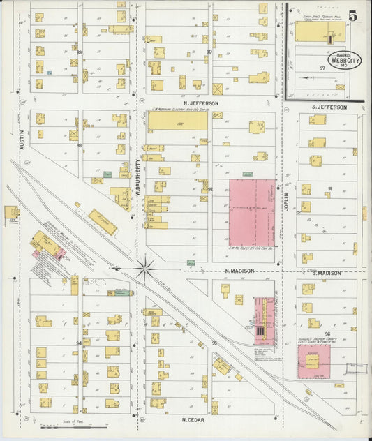 Sanborn Fire Insurance Map from Webb City, Jasper County, Missouri (1900), Sheet #0005 - Historic Sanborn Fire Insurance Map Print, vintage old map wall art, antique decor, genealogy gift, Missouri Missouri map