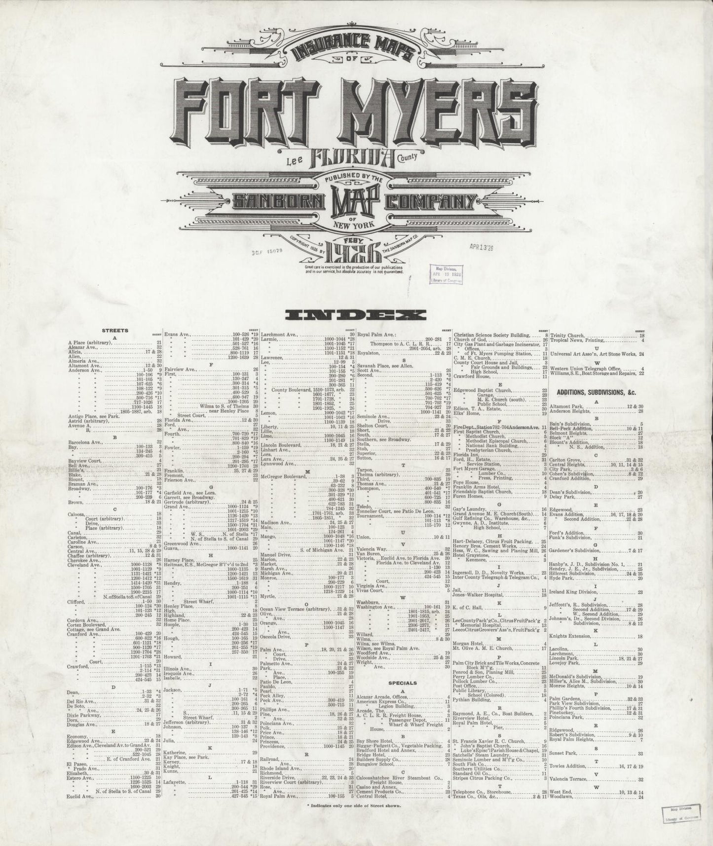 Sanborn Fire Insurance Map from Fort Myers, Lee County, Florida. (1926) – Historic Sanborn Fire Insurance Map Print