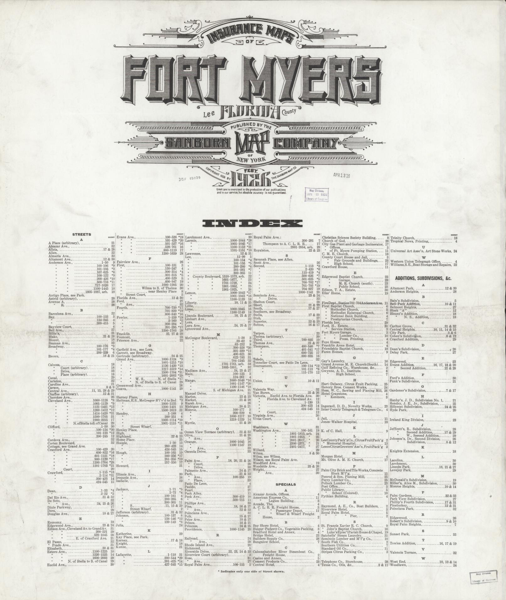 Sanborn Fire Insurance Map from Fort Myers, Lee County, Florida. (1926) – Historic Sanborn Fire Insurance Map Print