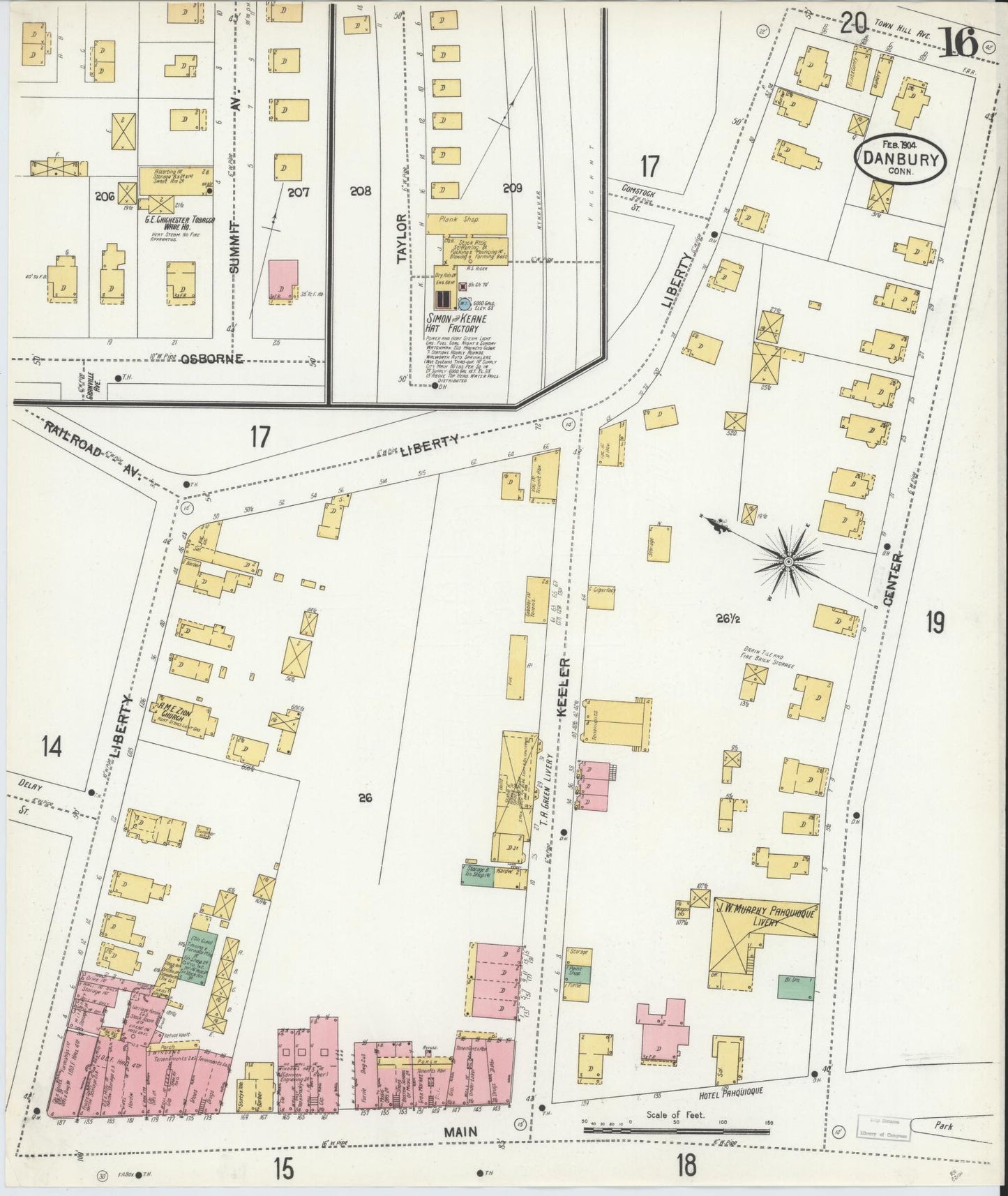 Sanborn Fire Insurance Map from Danbury, Fairfield County, Connecticut (1904), Sheet #0016 - Complete Map Set gallery image, historic Sanborn map, vintage wall art, Connecticut Connecticut