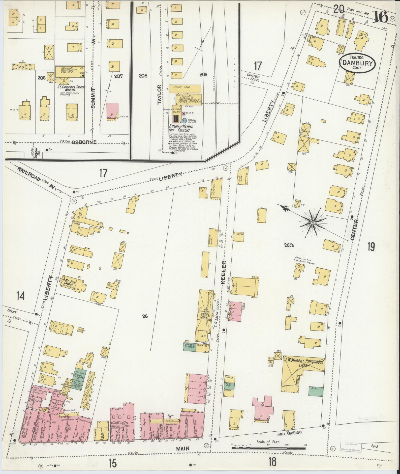 Sanborn Fire Insurance Map from Danbury, Fairfield County, Connecticut (1904), Sheet #0016 - Complete Map Set gallery image, historic Sanborn map, vintage wall art, Connecticut Connecticut
