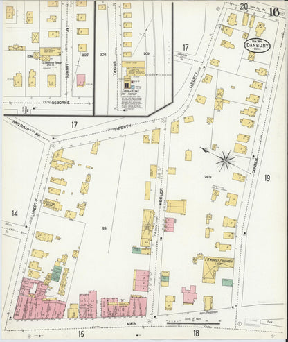 Sanborn Fire Insurance Map from Danbury, Fairfield County, Connecticut (1904), Sheet #0016 - Complete Map Set gallery image, historic Sanborn map, vintage wall art, Connecticut Connecticut