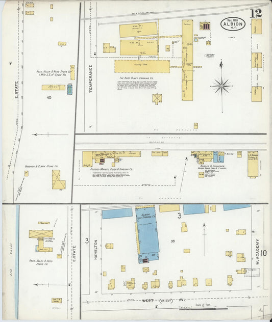 Sanborn Fire Insurance Map from Albion, Orleans County, New York (1905), Sheet #0012 - Historic Sanborn Fire Insurance Map Print, vintage old map wall art, antique decor, genealogy gift, New York New York map