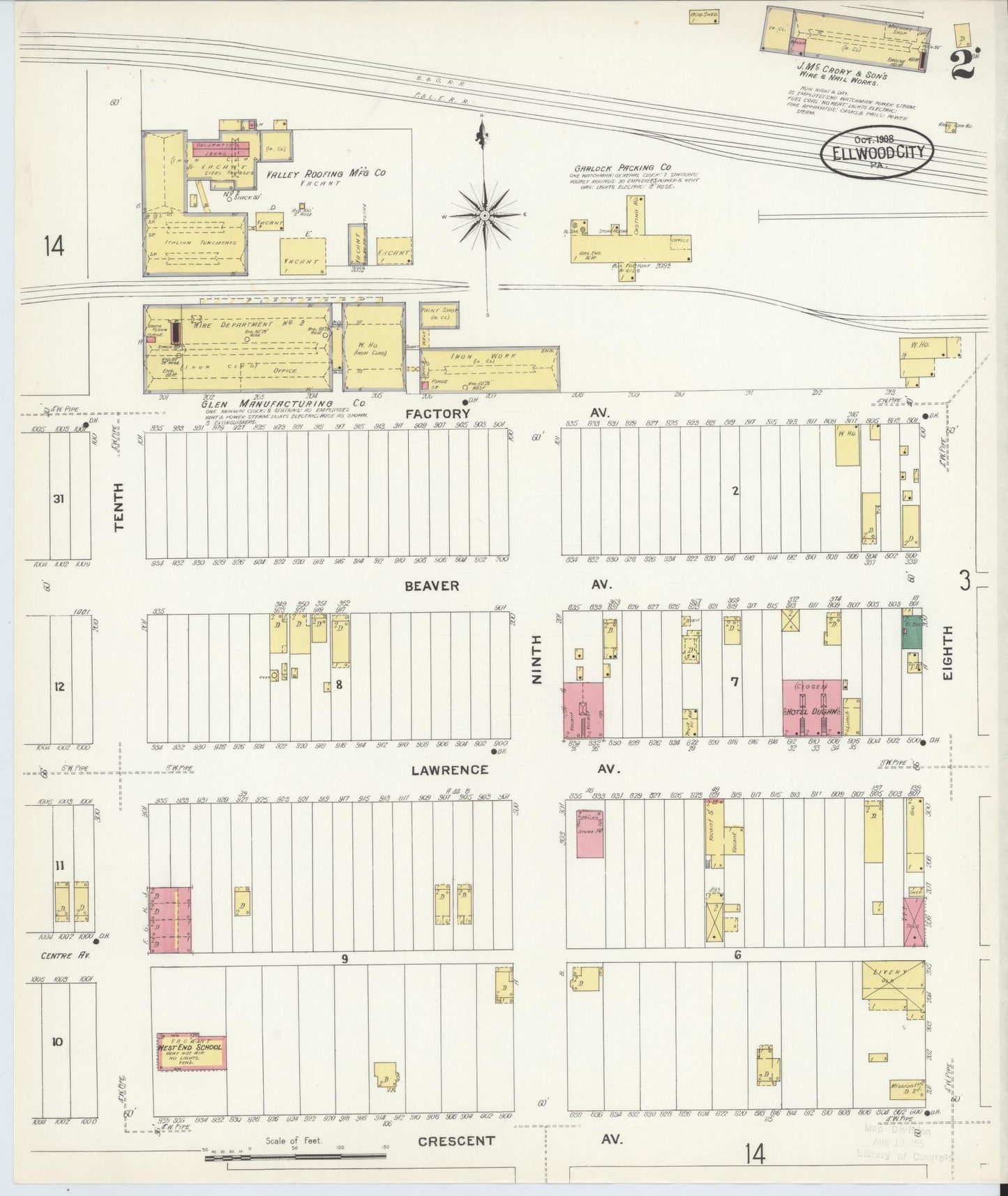 Sanborn Fire Insurance Map from Ellwood City, Lawrence County, Pennsylvania (1908), Sheet #0002 - Historic Sanborn Fire Insurance Map Print, vintage old map wall art, antique decor, genealogy gift, Pennsylvania Pennsylvania map